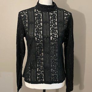 AAIKO Womens Lng Sl.  Sheer Lace Cowel Neck Top  sz S  NWOT
